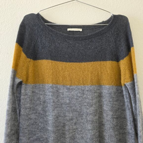 Nioi Italy Colorblock Mohair Wool Blend Sweater Dress Gray Mustard Womens Size L - Picture 2 of 9
